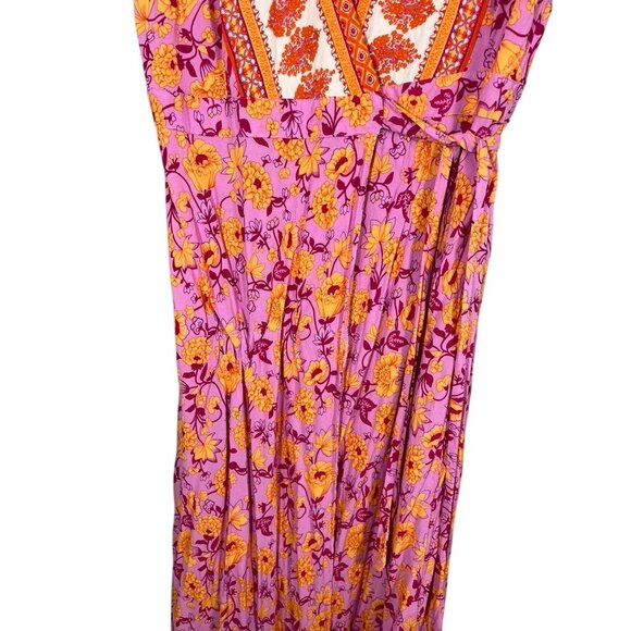 Retro Floral Wrap Maxi Dress XL Pink Boho Western Preppy Chic Colorful Feminine - Picture 5 of 12
